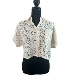 Women’s Cream Lace Crop Blouse, Size Small